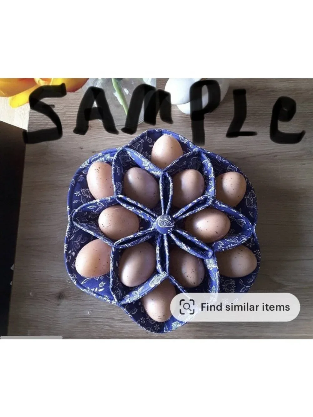 Vintage Print Fabric Egg Basket:  Handmade Country Farmhouse Decor Laced Cotton